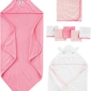 Baby Girls' 8-Piece Towel and Washcloth Set, Pink/White - Simple Joys by Carter